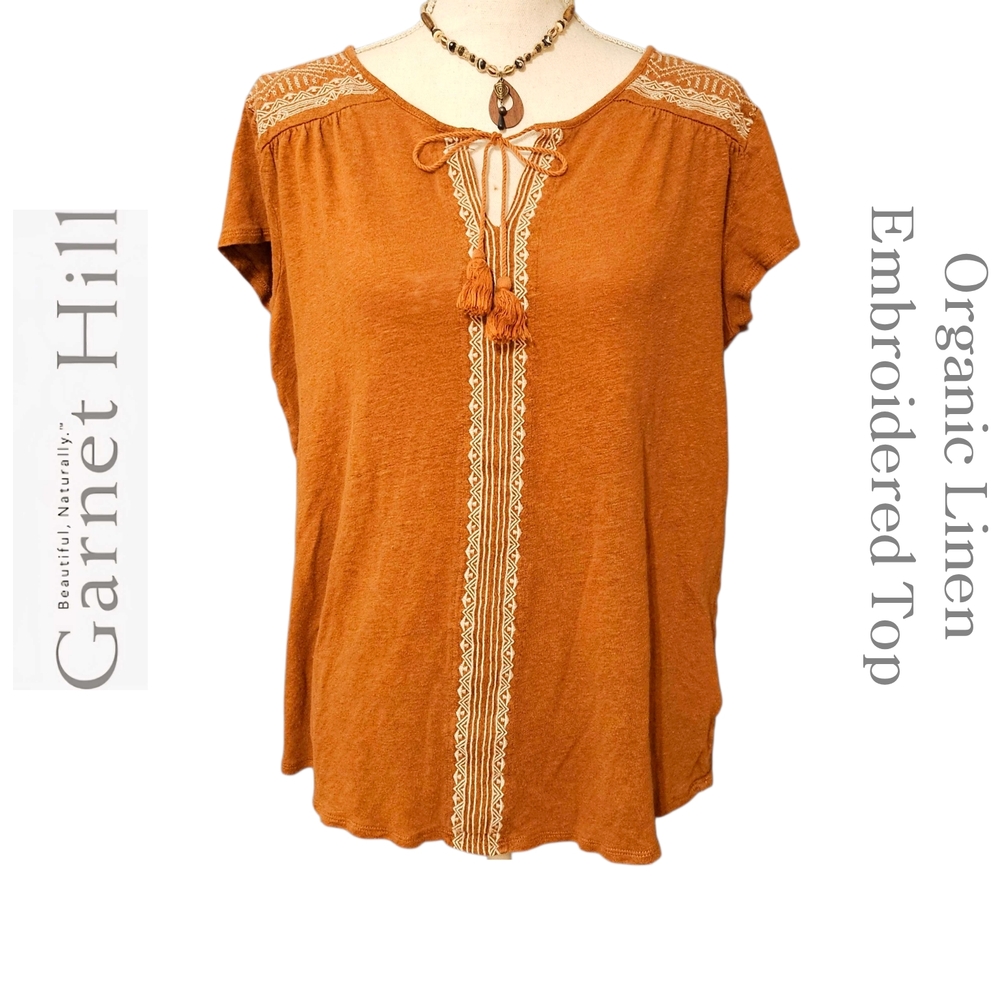Garnet Hill Terracotta Embroidered Blouse